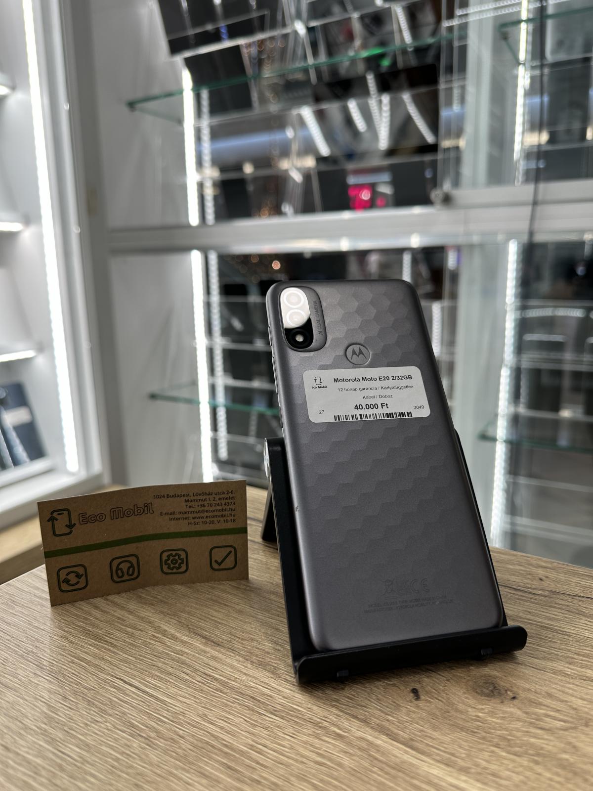 Motorola Moto E20 Kártyafüggetlen 32 GB 2 GB Ram, 12 hó garancia